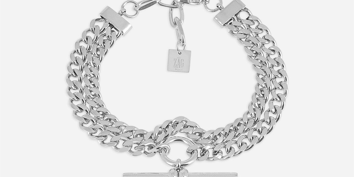 PARURE BRACELET ET CHAINE HOMME ACIER ARGENT LARGE 11mm GRAIN DE CAFÉ
