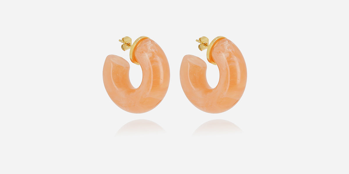 Boucles D'oreilles Vintage Clips En Résine Marbrée Beige Et Acier - Modèle Ovale H3, état Bel
