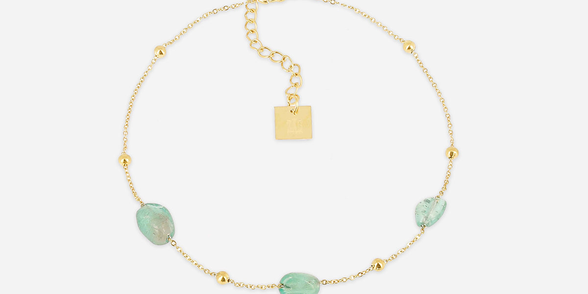 Collier Pendentif Zag Doré - Chaîne Fine Et Billes, Style Ethnique (neuf Avec étiquettes)
