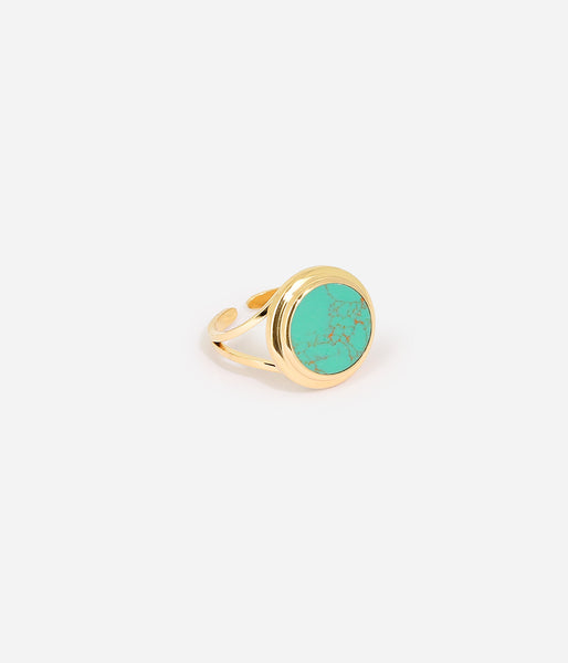 Bague Ajustable ZAG Malachite - Acier Doré - Femme - SRM18850-01GRN